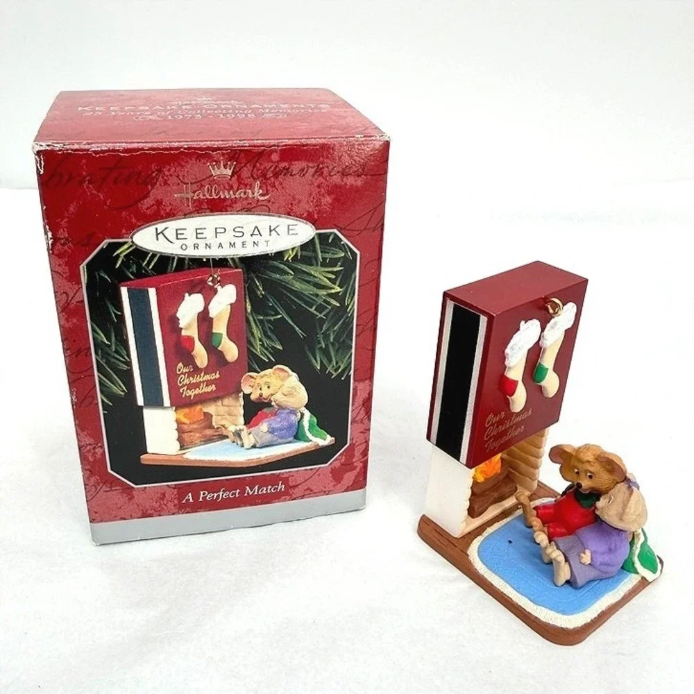 Hallmark Keepsake Ornament A Perfect Match Mice Fireplace 1998 Holiday Cutecore